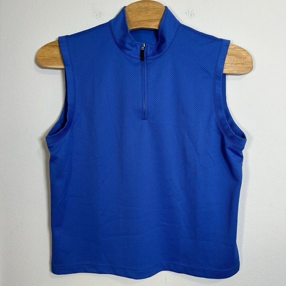 Fennec Golf Tank Shirt Mens Large Blue 1/4 Zip Mock Neck Sleeveless Fit Pullover
